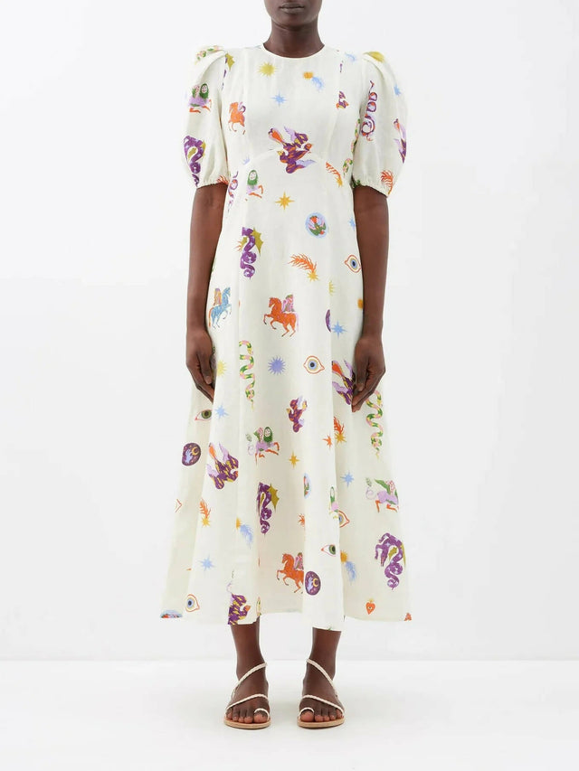 ALEMAIS - Alemais Aether Abstract-Print Linen Midi Dress