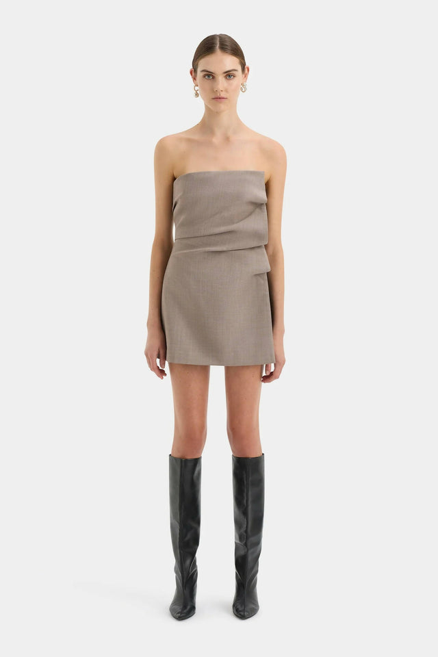 Sir The Label Leonardo Pleated Mini Dress in Taupe