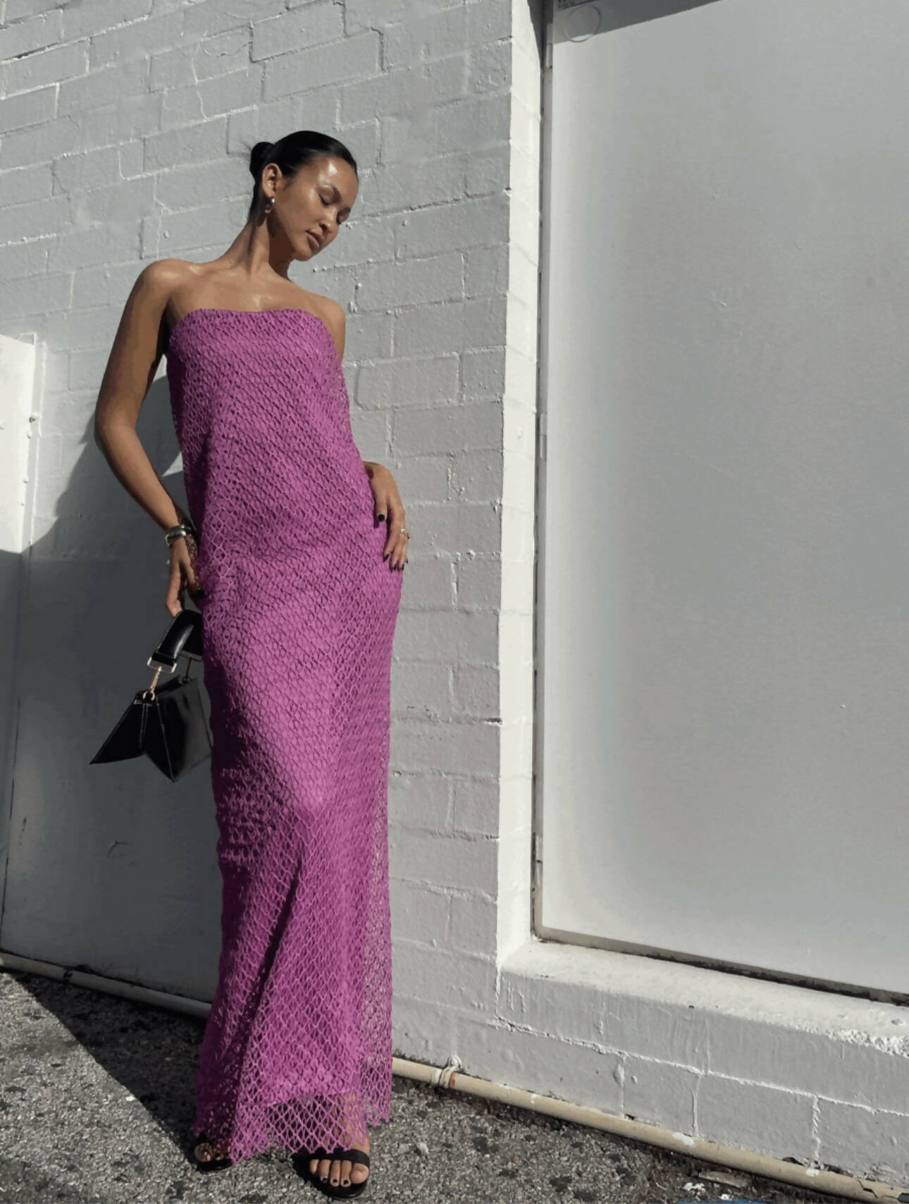 Camilla And Marc Sinclar Lace Strapless Maxi Dress in Magenta Pink Passion For Fashion