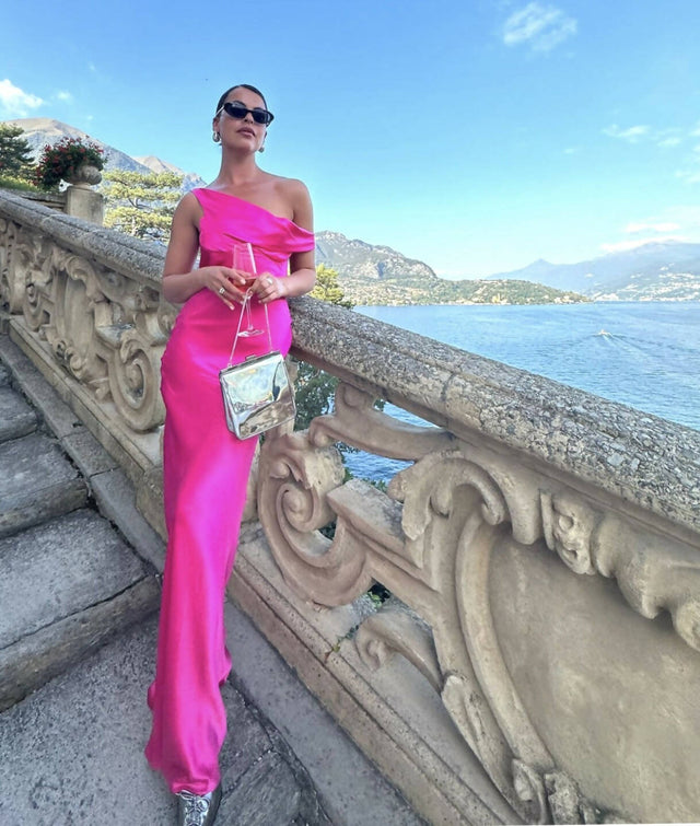 Natalie Rolt Monica Silk Gown in Neon Pink