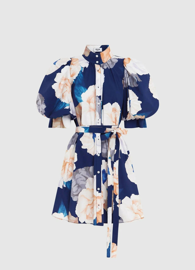 Leo Lin Eli Mini Dress - Rosebud Print in Navy