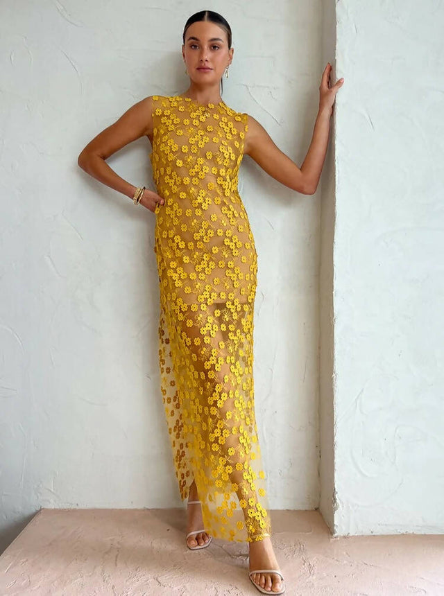 Rumer Rosella Midi Dress in Yellow