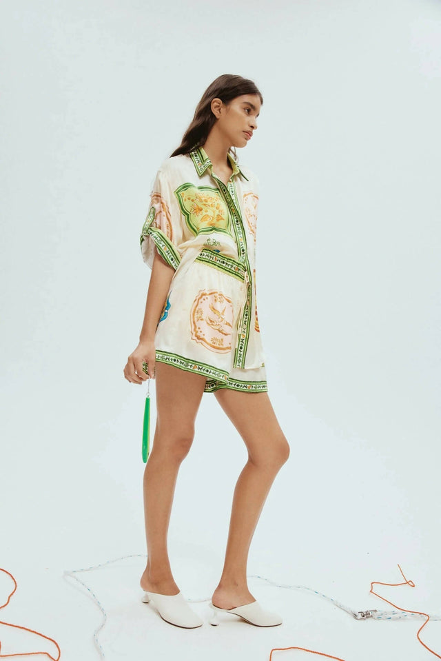 Alemais Porcelain Silk Shirt and Shorts Set