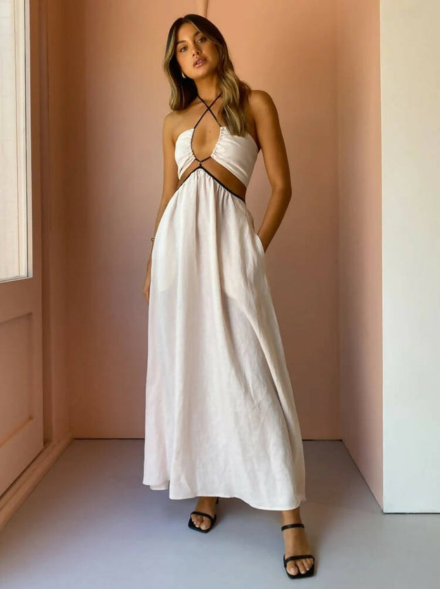 Bec & Bridge Noelle Cut Out Maxi Dress in Natural