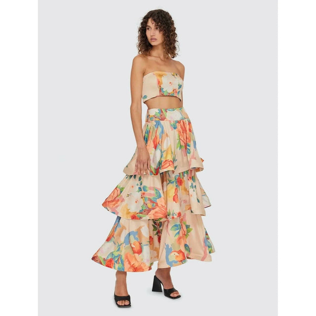 Leo Lin - Leo Lin Florescence Bustier Crop and Tiered Maxi Skirt