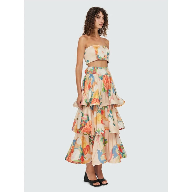 Leo Lin - Leo Lin Florescence Bustier Crop and Tiered Maxi Skirt