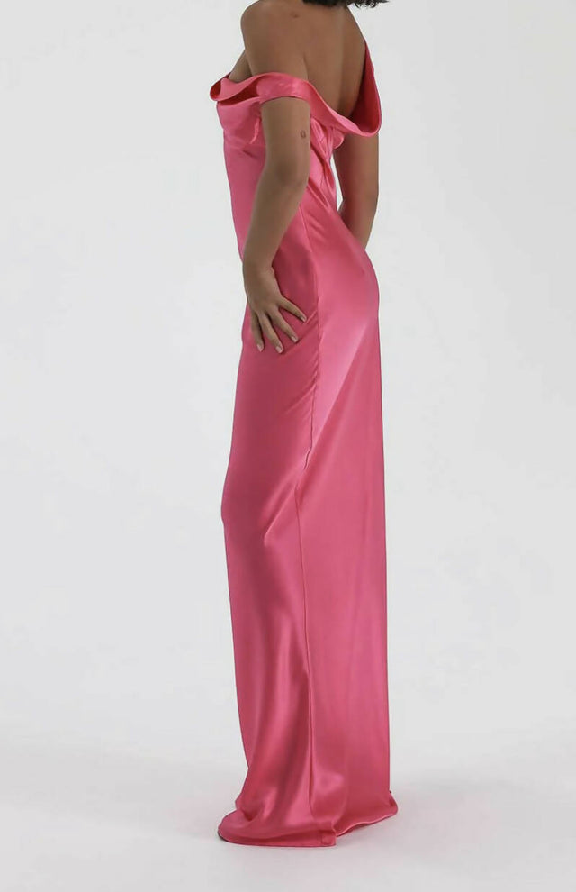 Natalie Rolt Monica Silk Gown in Neon Pink