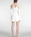 Mach & Mach Cream Crystal Embellished Long Sleeve Mini Dress - Passion For Fashion 