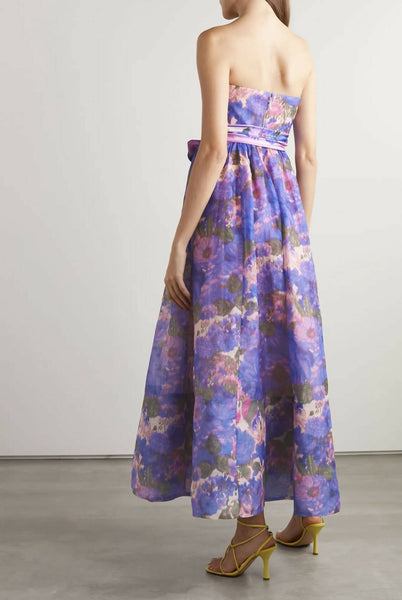 Zimmermann The High Tide Strapless Dress in Purple Ikat Floral