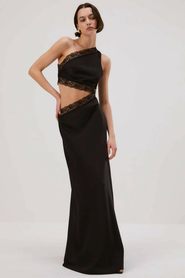 Mischa Collection Jillian Silk Maxi Dress in Black