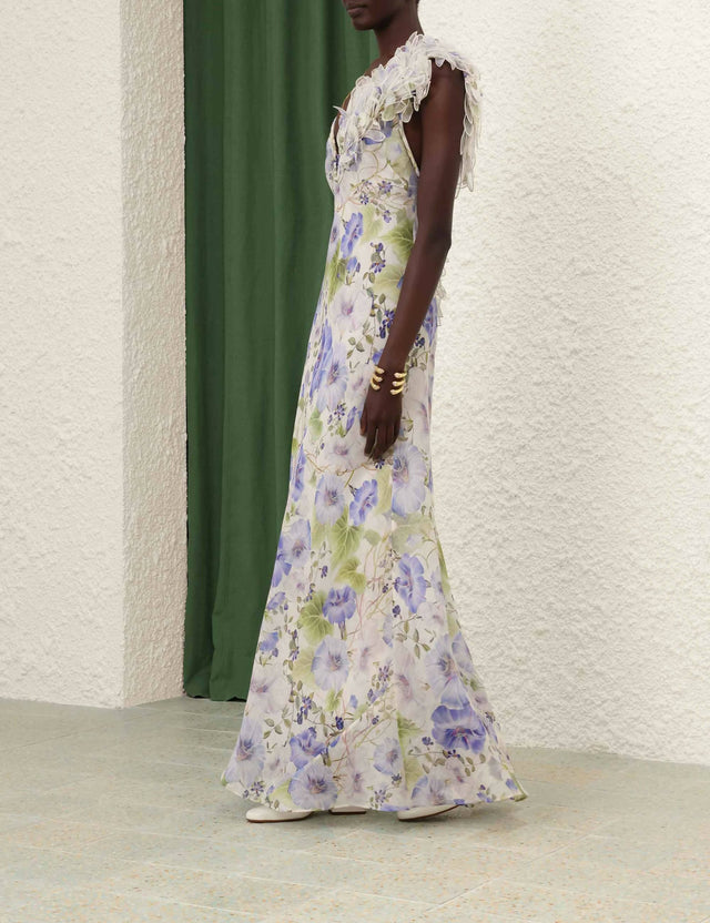 Zimmermann Natura Feather Slip Gown in Blue Flora