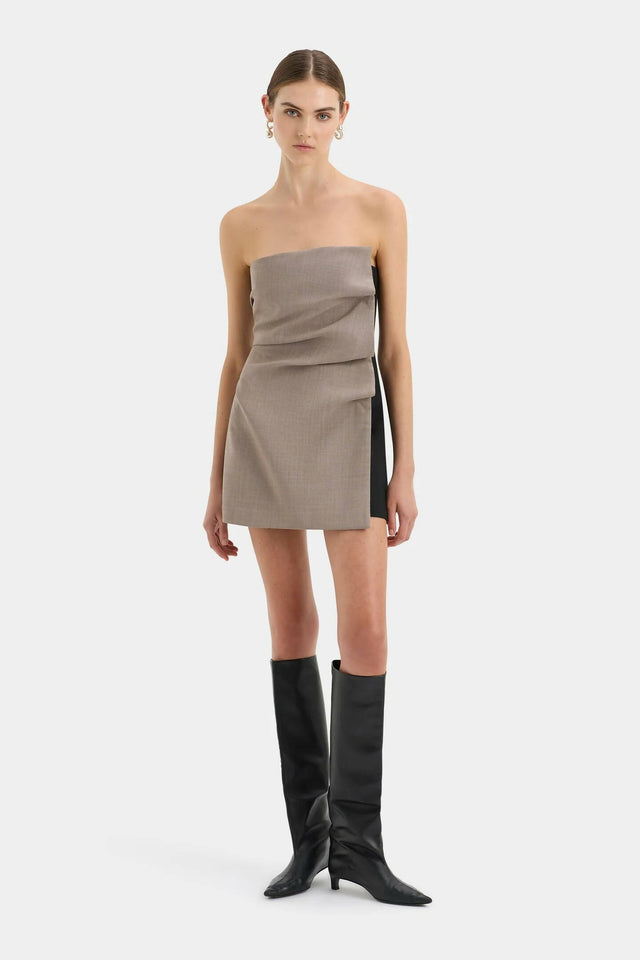 Sir The Label Leonardo Pleated Mini Dress in Taupe