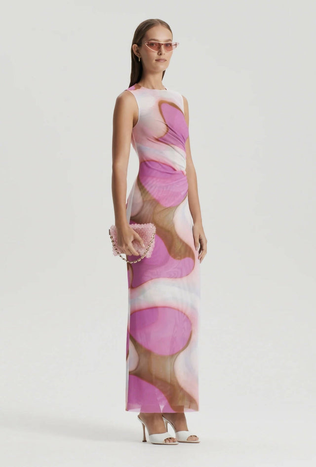 Scanlan Theodore - Scanlan Theodore Italian Watercolour Print Dress in Pink/Tan