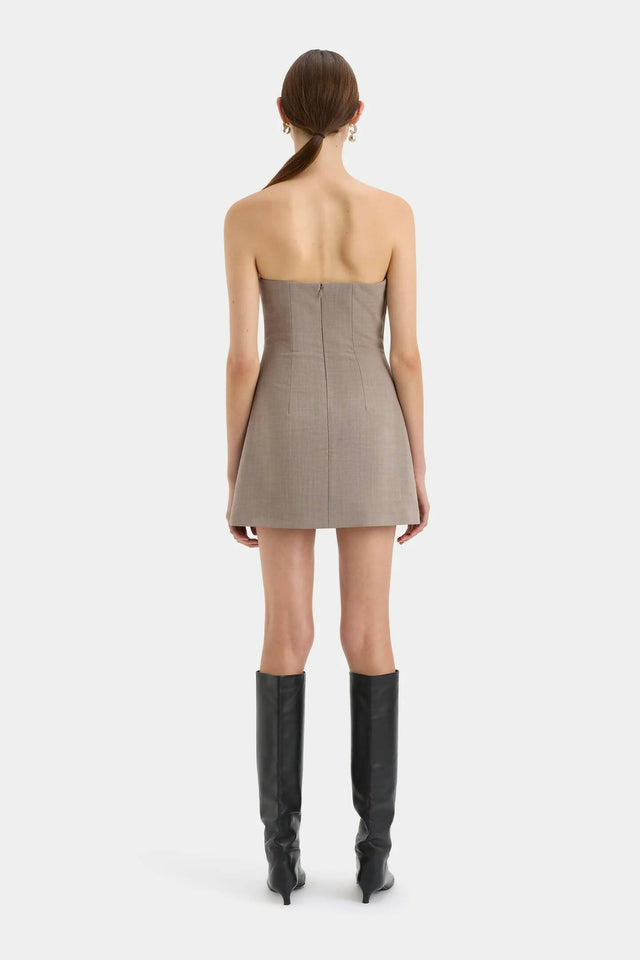 Sir The Label Leonardo Pleated Mini Dress in Taupe