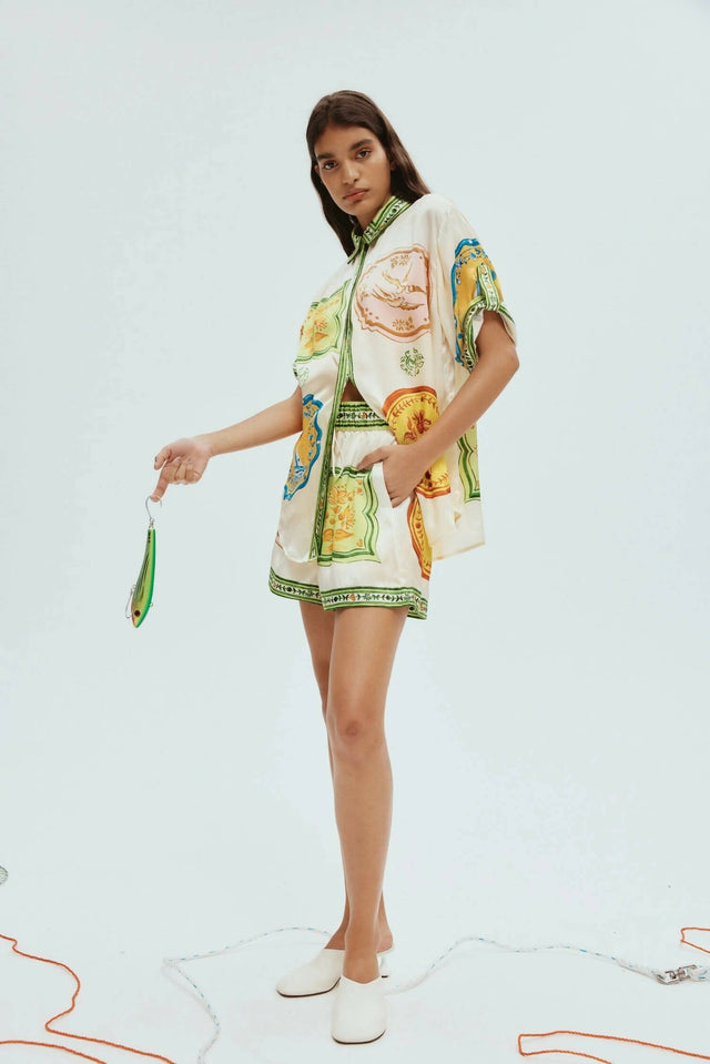 Alemais Porcelain Silk Shirt and Shorts Set