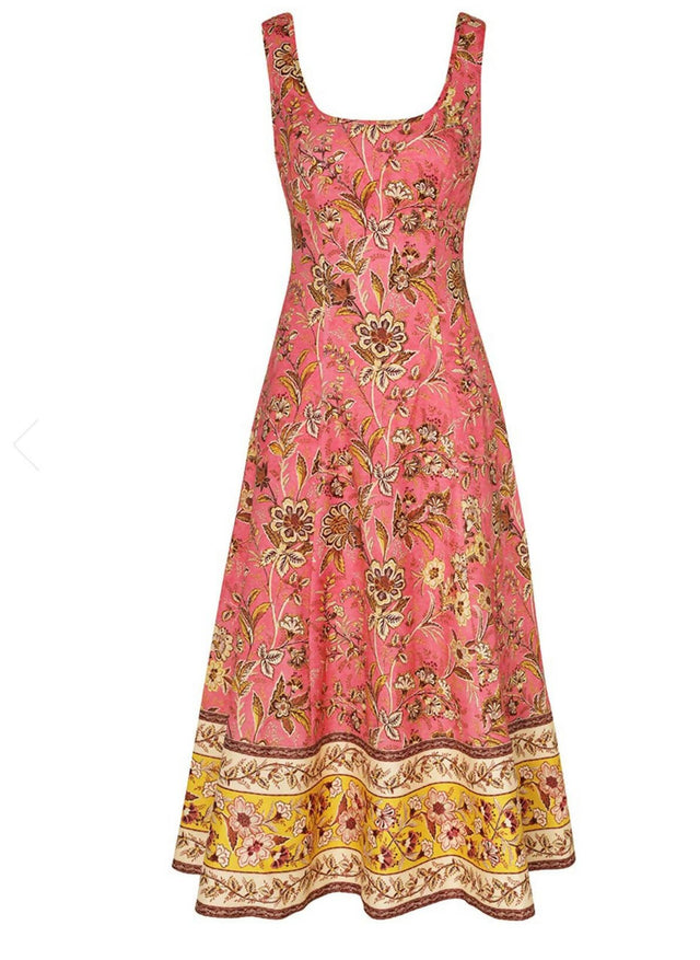 Zimmermann - Zimmermann Junie Cut Out Midi Dress in Pink/Gold Floral