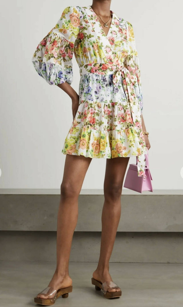 Zimmermann - Zimmermann + Net Sustain Tiered floral-print Organic Linen Mini Wrap Dress