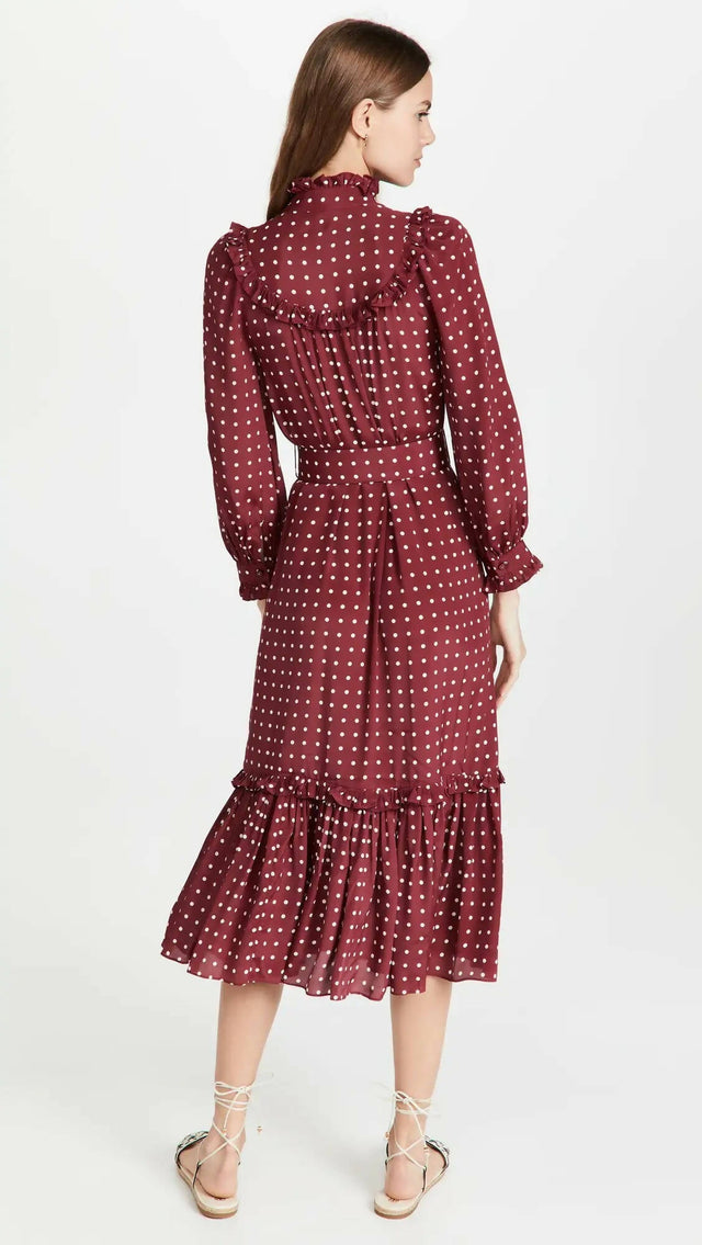 Zimmermann - Zimmermann Swing Midi Dress - Burgundy / Cream Dot