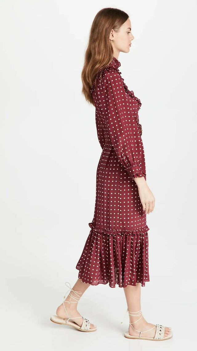 Zimmermann - Zimmermann Swing Midi Dress - Burgundy / Cream Dot