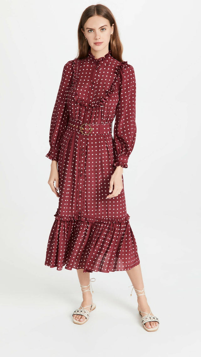 Zimmermann - Zimmermann Swing Midi Dress - Burgundy / Cream Dot