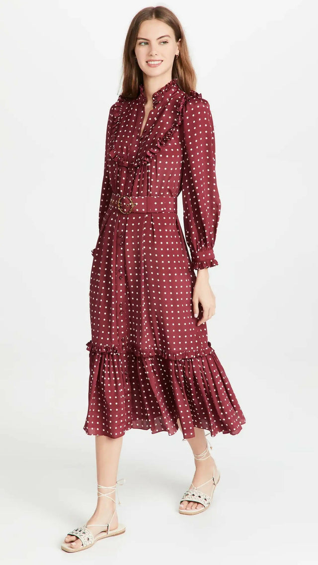 Zimmermann - Zimmermann Swing Midi Dress - Burgundy / Cream Dot