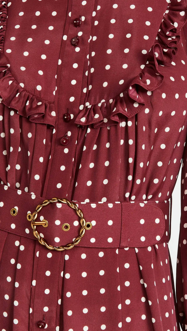 Zimmermann - Zimmermann Swing Midi Dress - Burgundy / Cream Dot