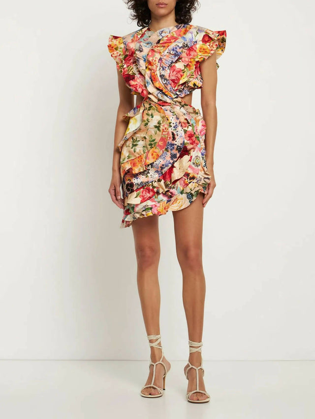 Zimmermann - Zimmermann Wonderland V-Neck Frill Dress in Multi