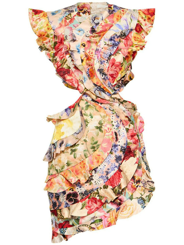 Zimmermann - Zimmermann Wonderland V-Neck Frill Dress in Multi